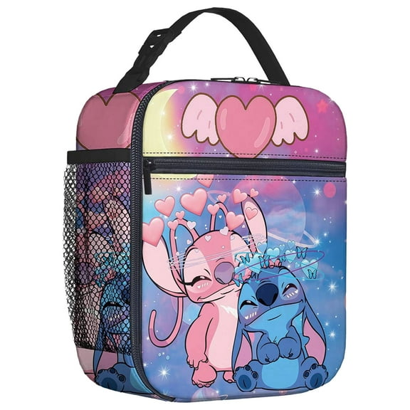 For Pink Cartoon Themed For Angel Insulated Lunch Bag – Reusable Water Resistant Cooler Tote, with Mesh Side Pocket and Zipper, Lunch Box Size 8.66x4.33x10.24 Inch for Camping, Trips, Picnics