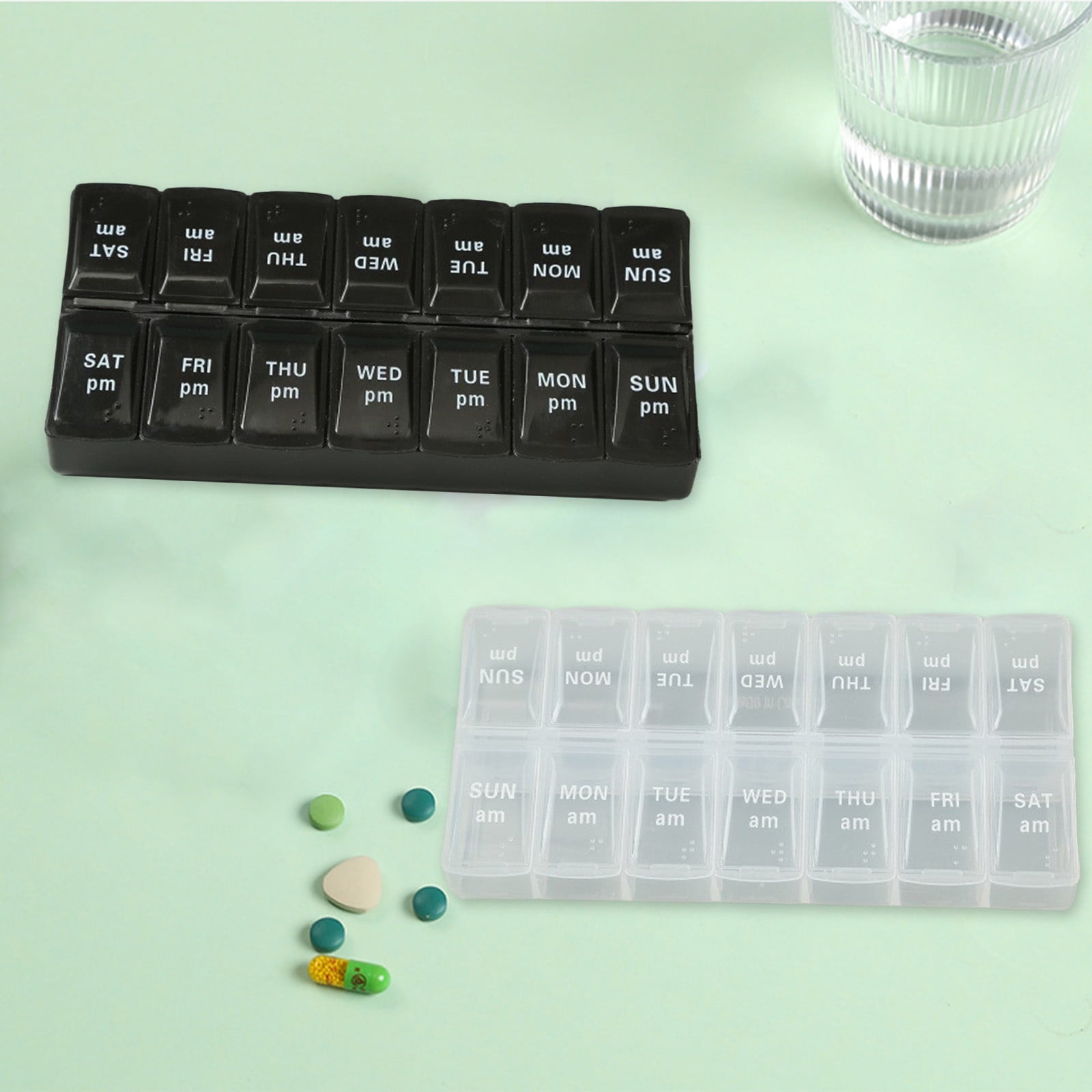 pstuiky Weekly Tablet Organizer 2 Times A Day Clear Pill Box 7-Day Am Pm Medication Organizer Easy Open Lids Travel Pill Organizer Home Office Use