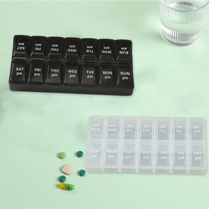 Pstuiky Organisateur hebdomadaire de comprimés 2 Temps par jour clair Pill Box 7-Day Am Pm Organisateur de médicaments Facile ouvert Lids Pilule de voyage Organisateur à domicile Utilisation
