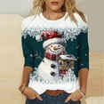 thumbnail image 2 of Christmas Shirt for Womens 3/4 Length Sleeve TShirts Cute Christmas Snowman Graphic Printed Blouses Crewneck Tunic Tops Loose Pullover Top Plus Size, 2 of 5