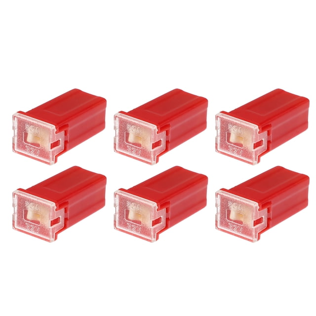 6 fusibles estándar en forma de caja de 50 amperios, universales para camionetas, coches, SUV, plástico duradero, metal rojo