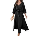 thumbnail image 3 of Women'S Satin Batwing Sleeve Cocktail Evening A Line Long Dress V Neck Ruched Loose Maxi Dress, 3 of 9