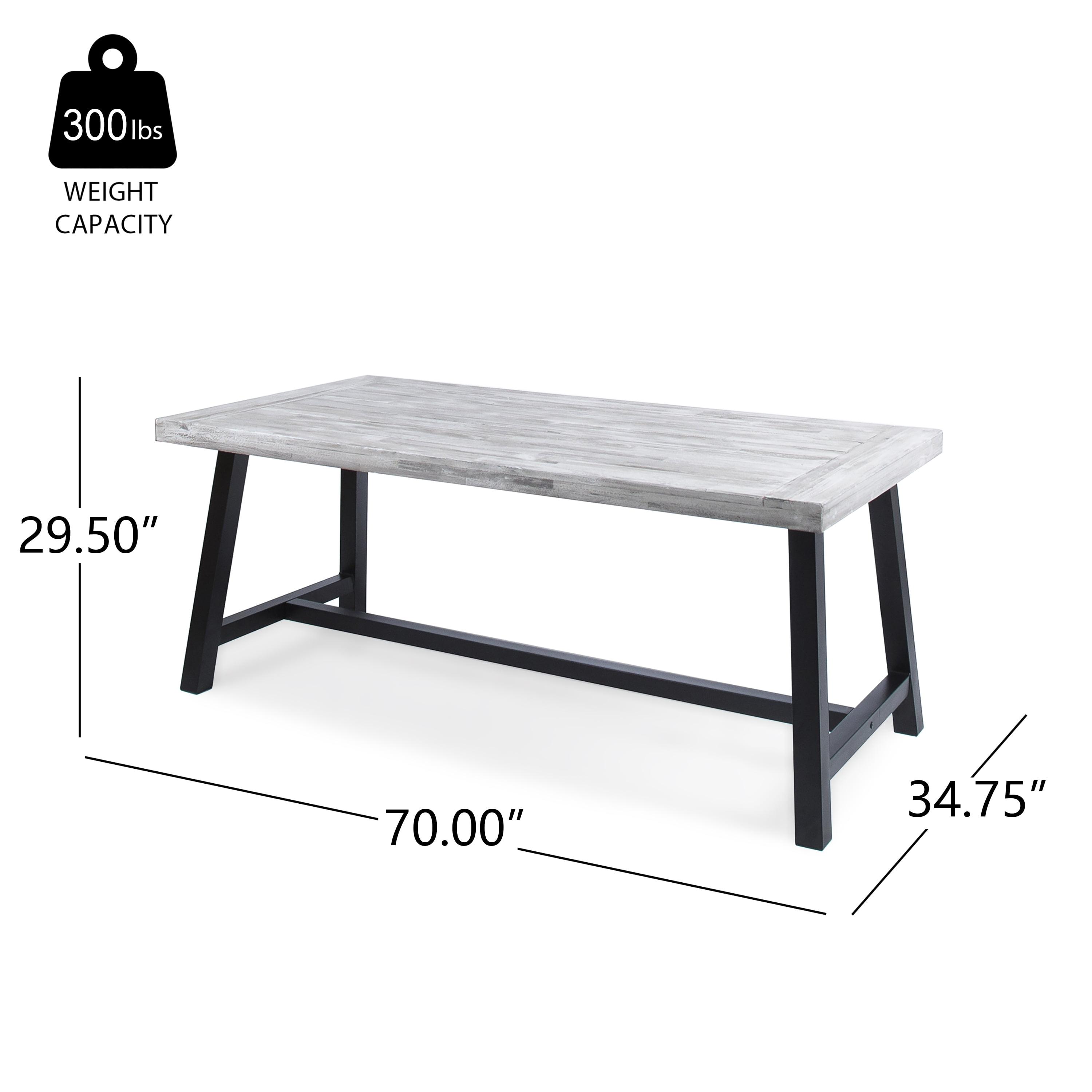 Dining Table, Outdoor Light Grey Sandblast Finish Acacia Wood Table for Patio Garden, Light Grey