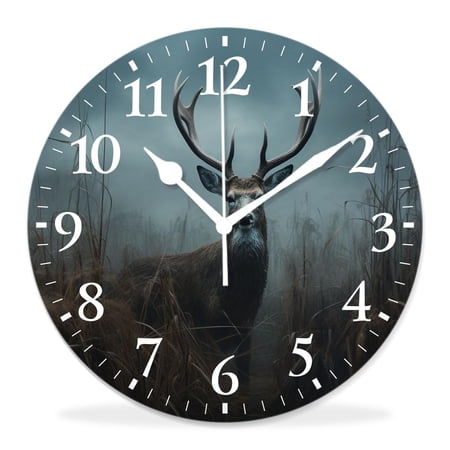 12 Inch Wall Clock Battery Operated Silent Clock Decorative for Office, Kitchen, Outdoor, Living Room,Whitetail Deer Fawn in Wilderness Countryside Beautiful