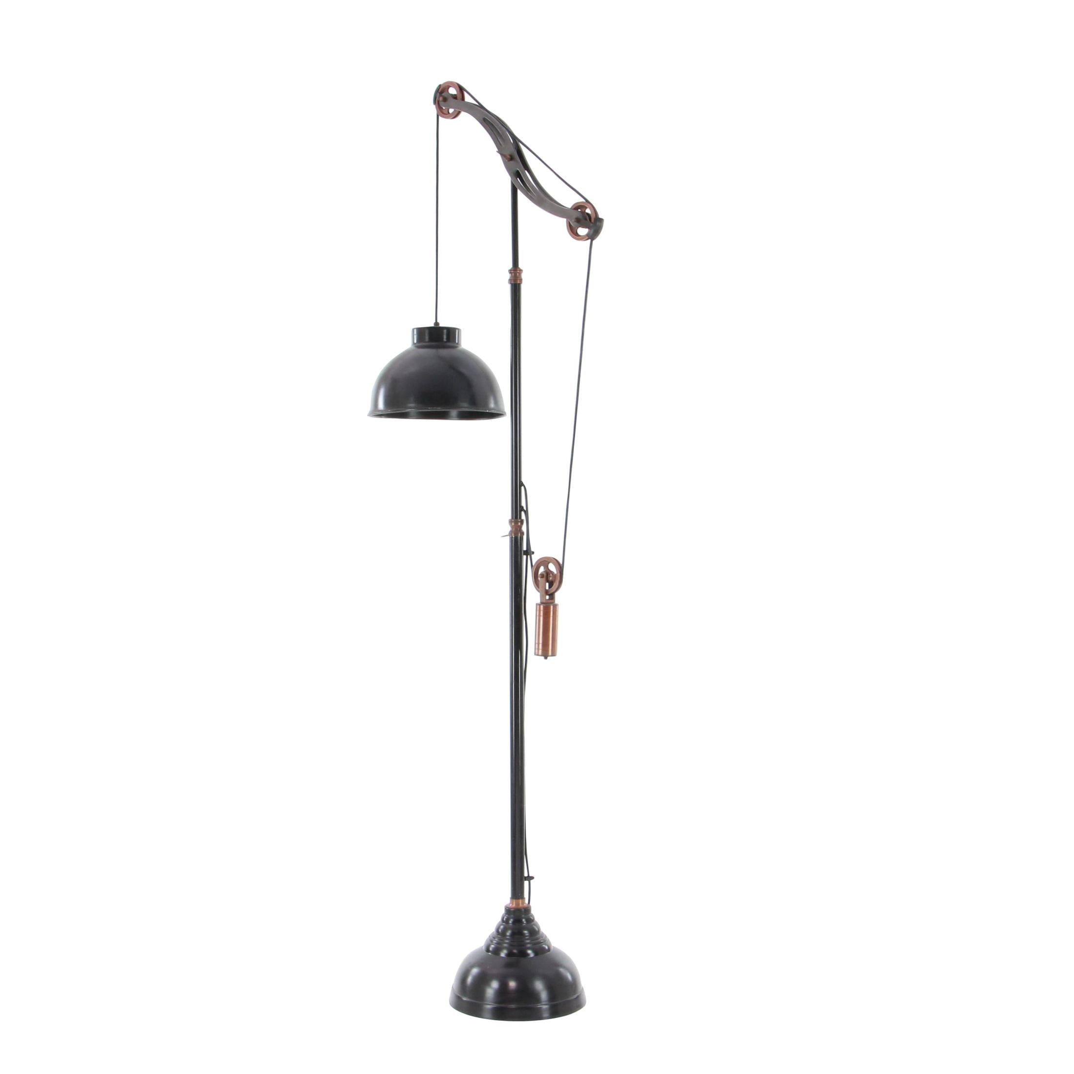 DecMode 79" Pulley Black Floor Lamp with Black Metal Shade