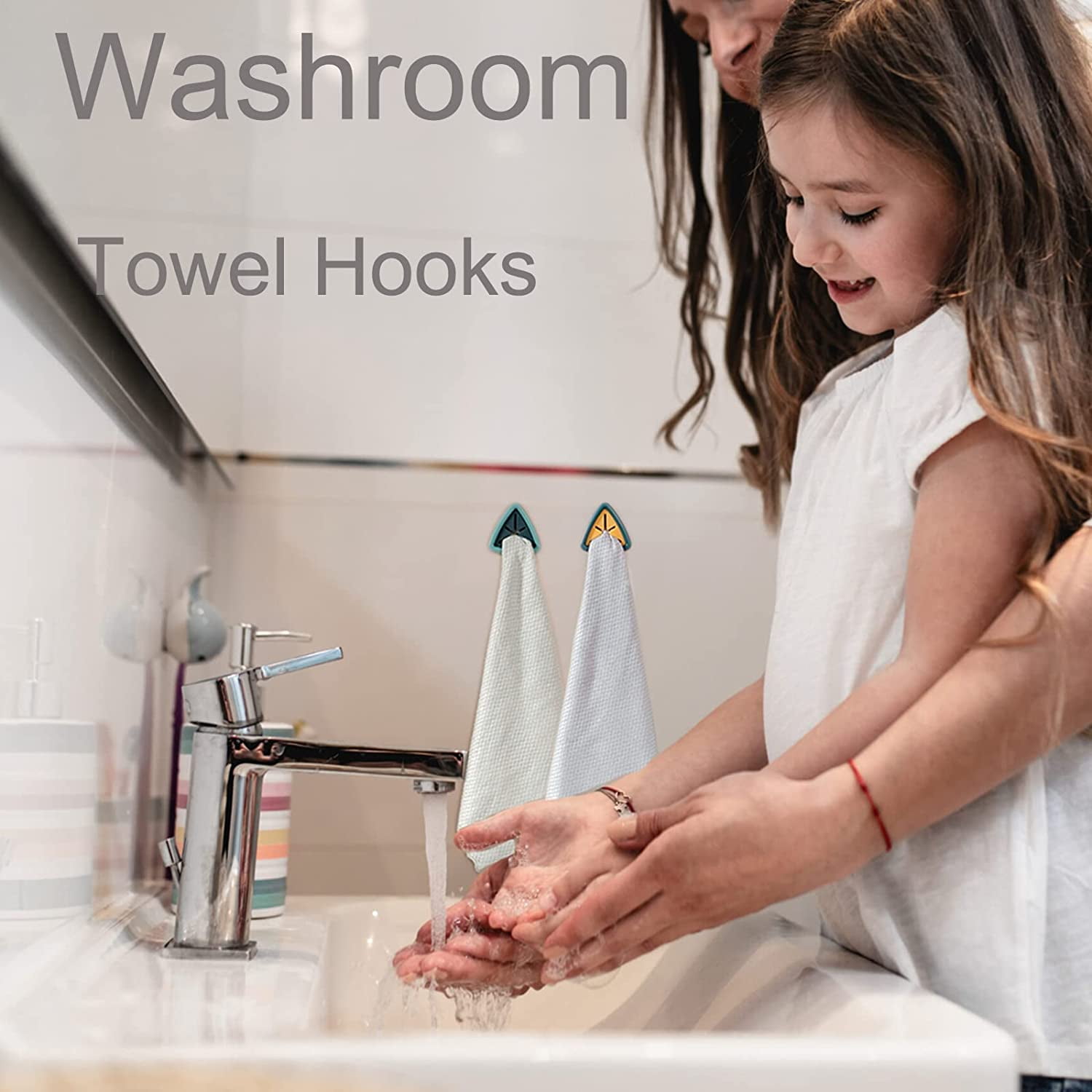Hongchun 8PCS Kitchen Towel Hook Striangle Self Adhesive Dish Towel Holder Wall Mount Hand Towel Hook Tea Towel Rack Hanger for Cabinet Door Wash Cloth Clip Holder Free Punch Anti Collision Hook