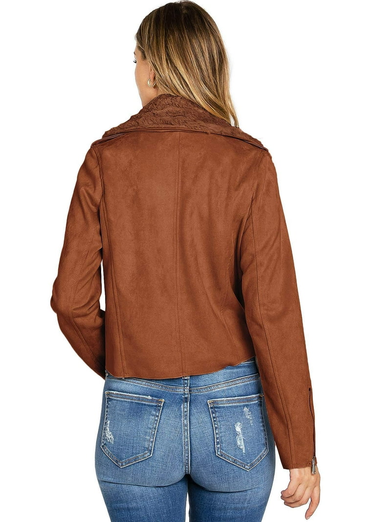 Haute Monde Women's Juniors Casual Faux Suede Moto Jacket (Fur