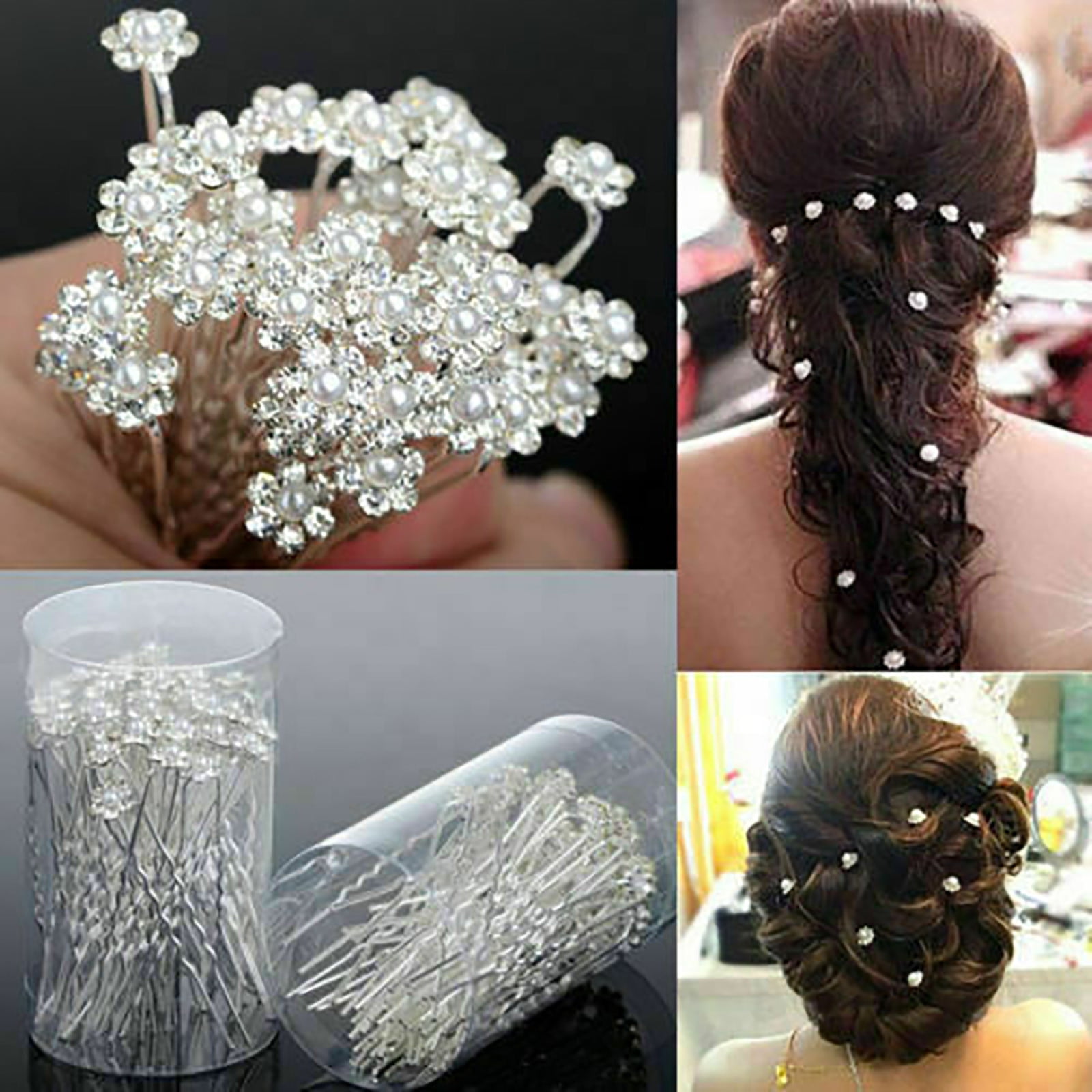 10pcs Crystal Pearl Flower Design Bridesmaid Hair Pins Clips Wedding Prom Party 