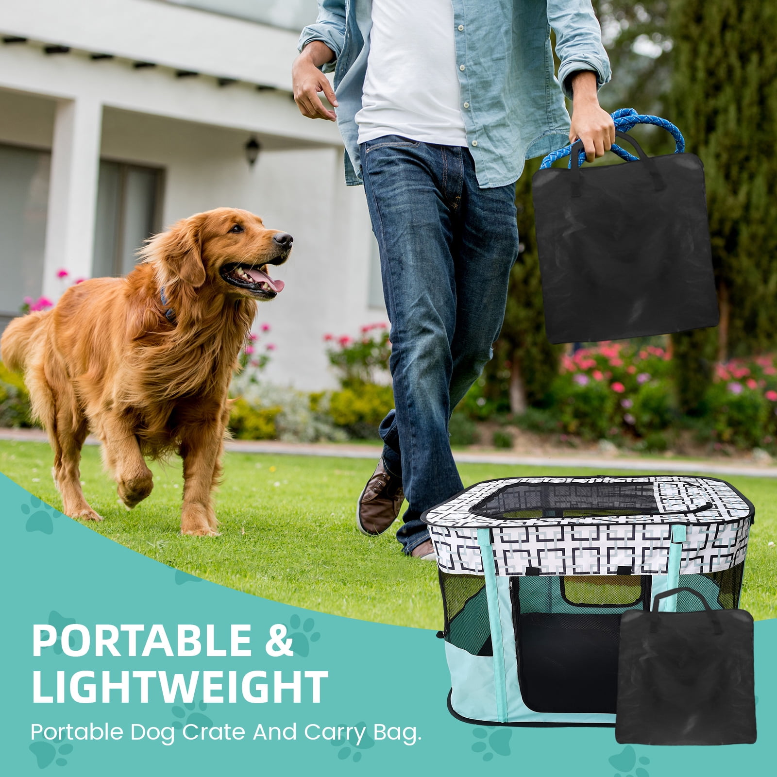 Luxvie Portable Pet Playpen, Foldable Dog Cat Playpens Cat Cage Exercise Kennel Tent, Dog Kennel With Removable Shade Cover, Dog Crate Indoor Outdoor Travel Camping Use, Green