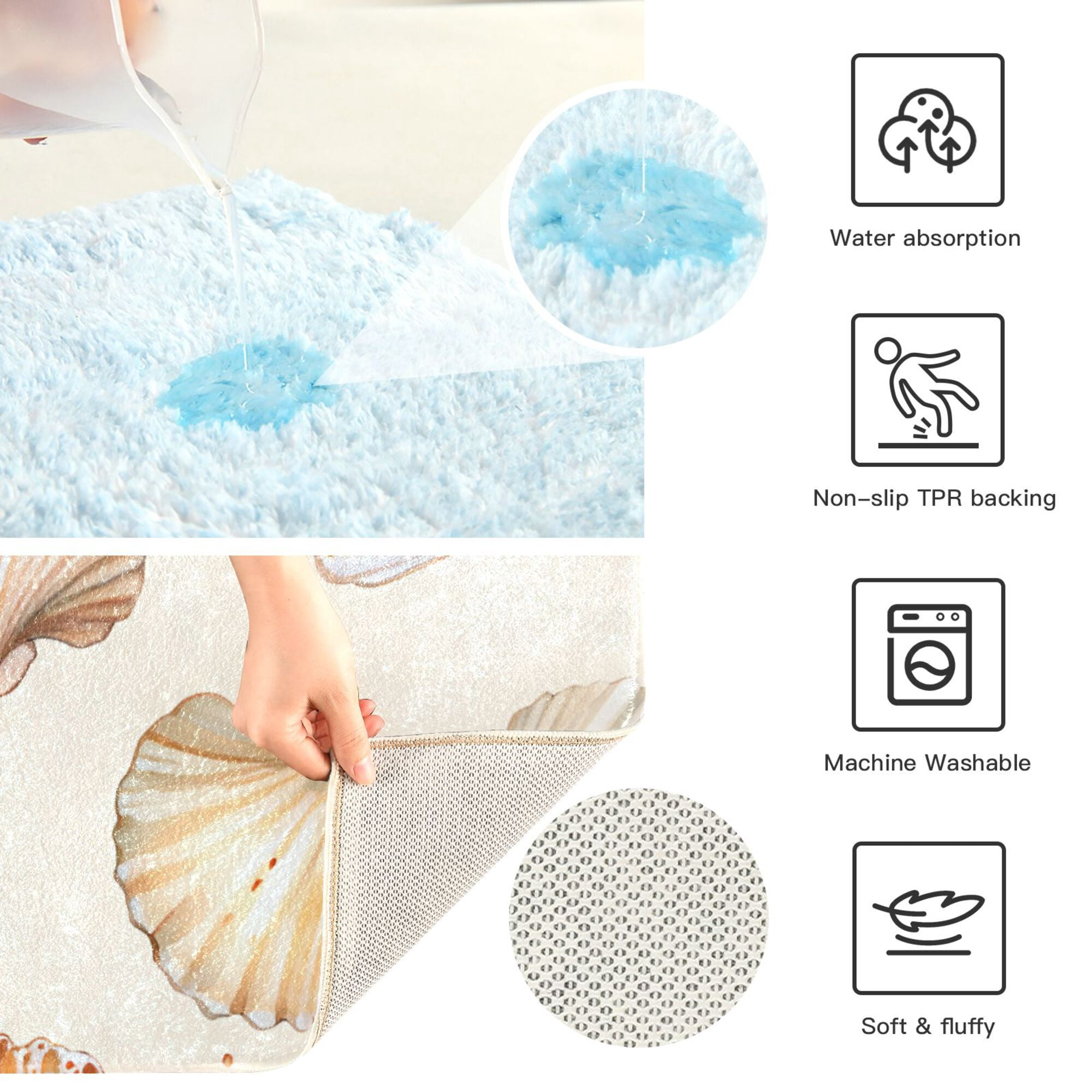 Yayeee Bath Rugs for Bathroom Floor Set of 2 Non Slip Fluffy Soft Absorbent Mat, Beige Seashell