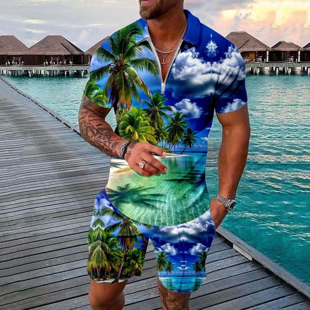 WILLBEST Traje de Moda para Hombre, Dos Trajes, Camisa y Pantalones Cortos de Color Liso, con Cremallera En La Parte Superior.