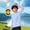 Blue, variant on Kids Sun Shirt Stripe Print Hooded Sun Top Broken Cuff Long Sleeve Light Wear for 5 to 15 Years Summer