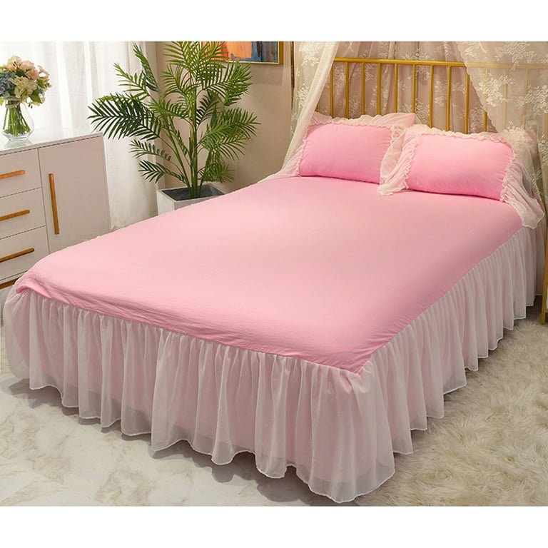 Wrap Around Bed Skirts With Center & Corner Pleats, Dust Ruffle Queen Bed  Skirt, 15inch Drop-Pink-150x200cm(59x78in)