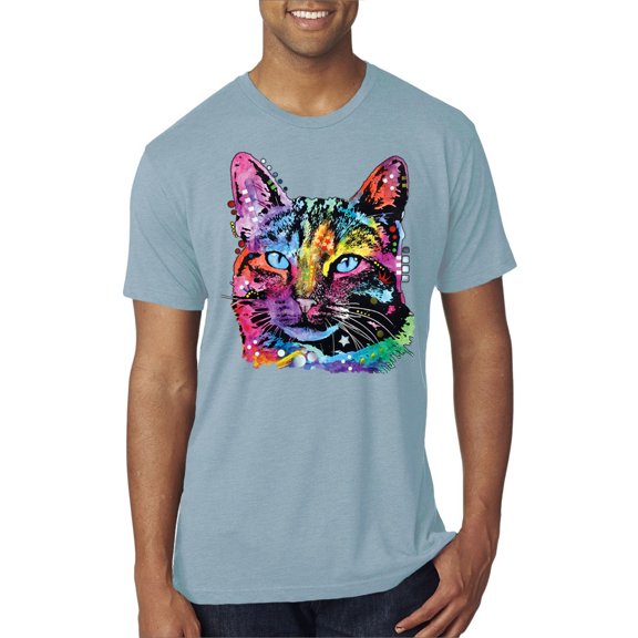 Wild Bobby, Cute Cat | Dean Russo Art Animal Lover Mens Premium Tri Blend T-Shirt, Denim, Large