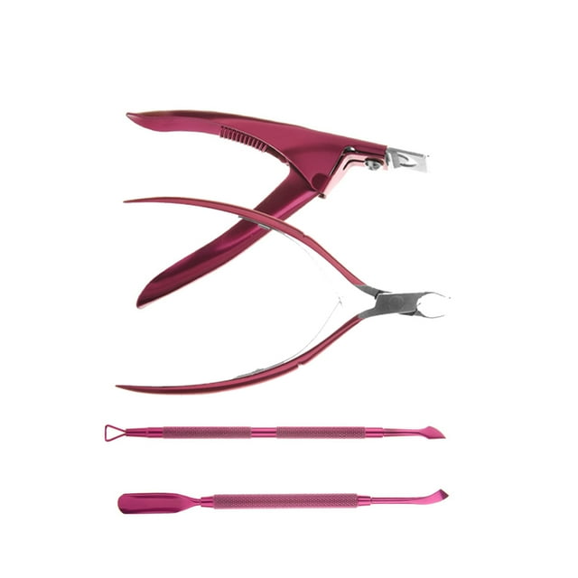 Vogacara Cortador de herramientas de manicura, removedor de empujadores multifunción de doble rosa de acero inoxidable, alicates de pedicura de esmalte Juegos de manicura caja metálica de 4 piezas Vogacara CE011711-05