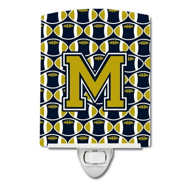 Caroline's Treasures CJ1074-MCNL Letter M Football Blue and Gold Ceramic Night Light, 6x4x3", multicolor