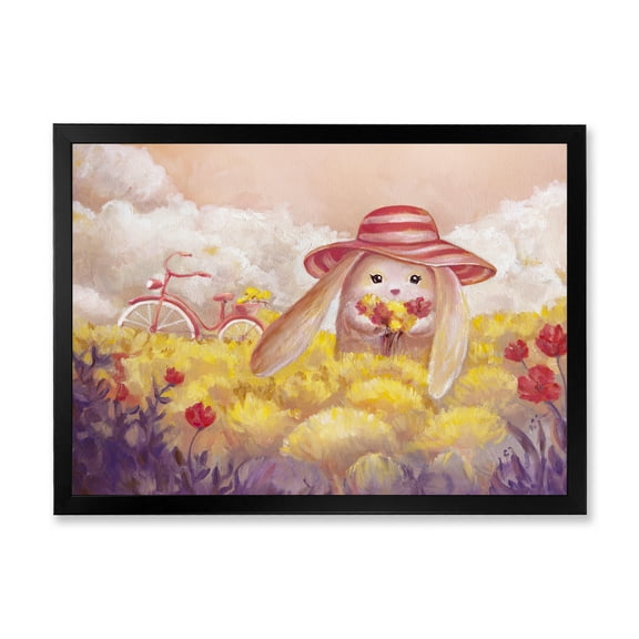 Designart 'Little Bunny With Yellow Flowers' Traditional Framed Art Print