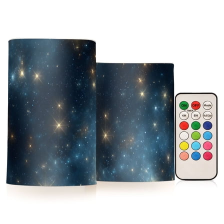 Flash Stars in Night Flickering Flameless Candles LED Tealight Battery Operated with Remote Set of 2 Holiday Decor Ornaments
