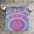 thumbnail image 3 of Blue and Pink Bedspread Set Queen Size, Ombre Mandala Floral Star Medallion Pattern Ethnic Style Bohemian, Quilted 3 Piece Decor Coverlet Set with 2 Pillow Shams, Blue White and Violet, by Ambesonne, 3 of 3