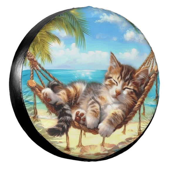 KAKALAD Beach Sleeping Cat 04 Spare Tire Cover Universal Vehicle Accessories Buckle Car Tools 14”in