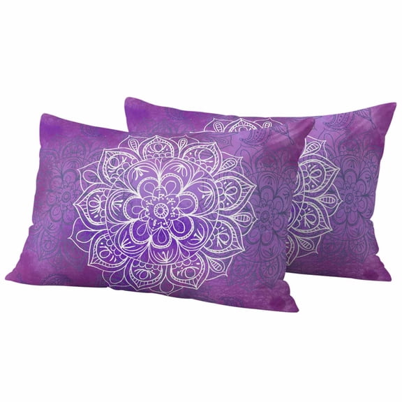 Outdoor Waterproof Throw Pillow Covers Set of 2 Purple Boho Floral Decorative Pillowcases Lumbar Outdoor Pillows Cushion Case 20x12 Inch Bohemian Flower Patio Pillows for Couch Sofa Bed Garden