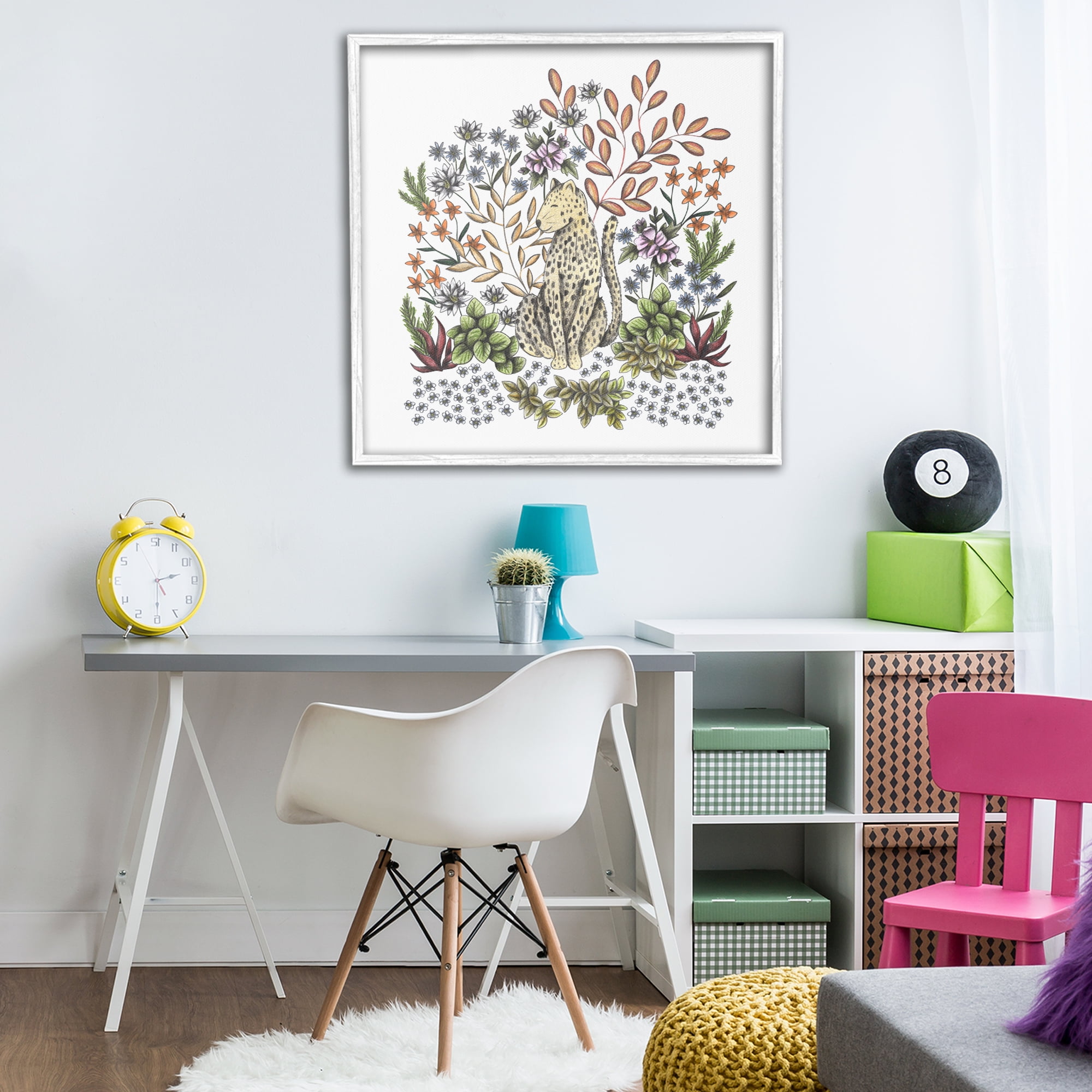 Jungle Wildlife Leopard White Framed Giclee Art, design by Cecilia Battaini
