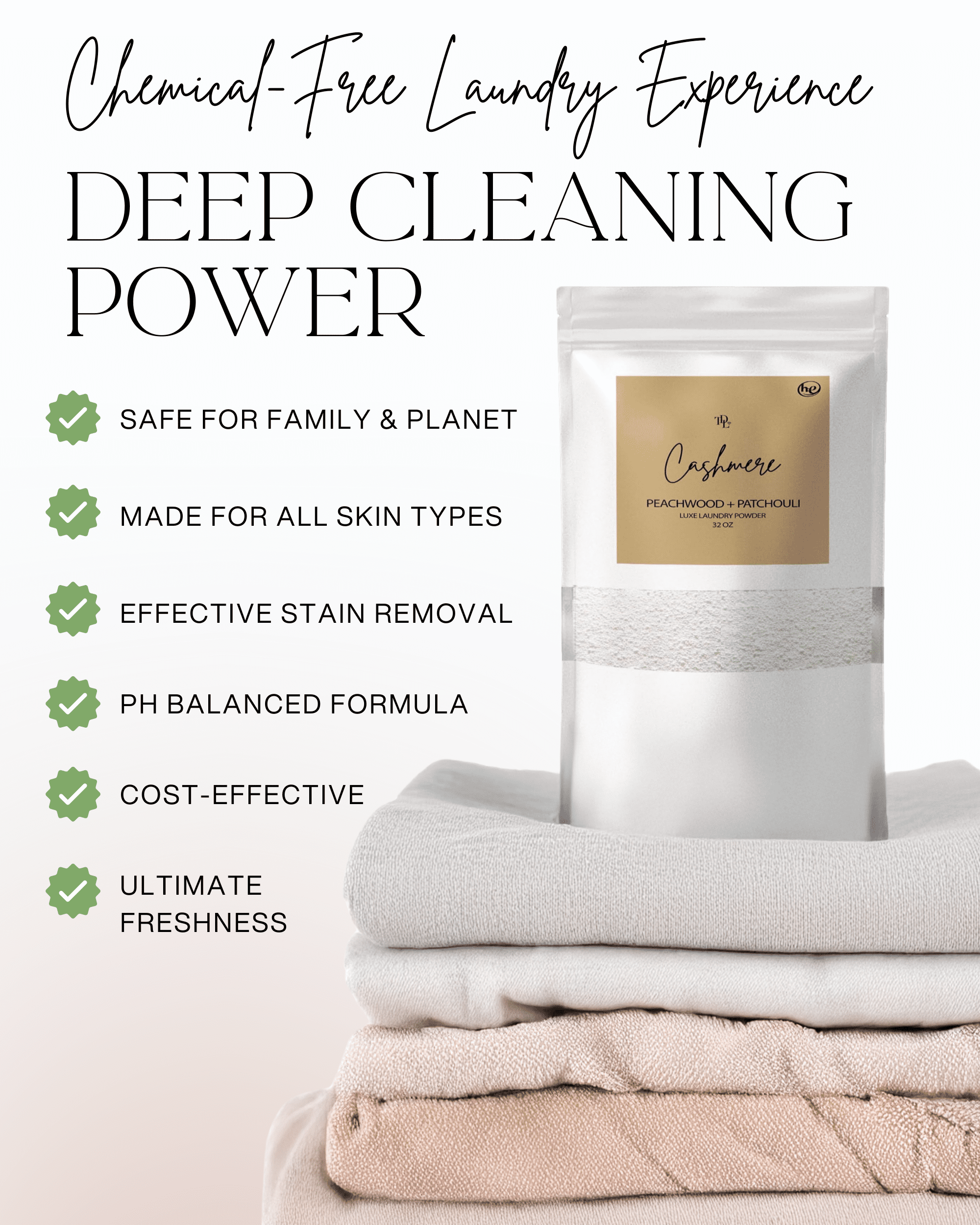 The Diamond Life Cashmere Laundry Detergent Powder, Gentle on Sensitive Skin, Stain Fighting, Peachwood & Patchouli, 32 oz