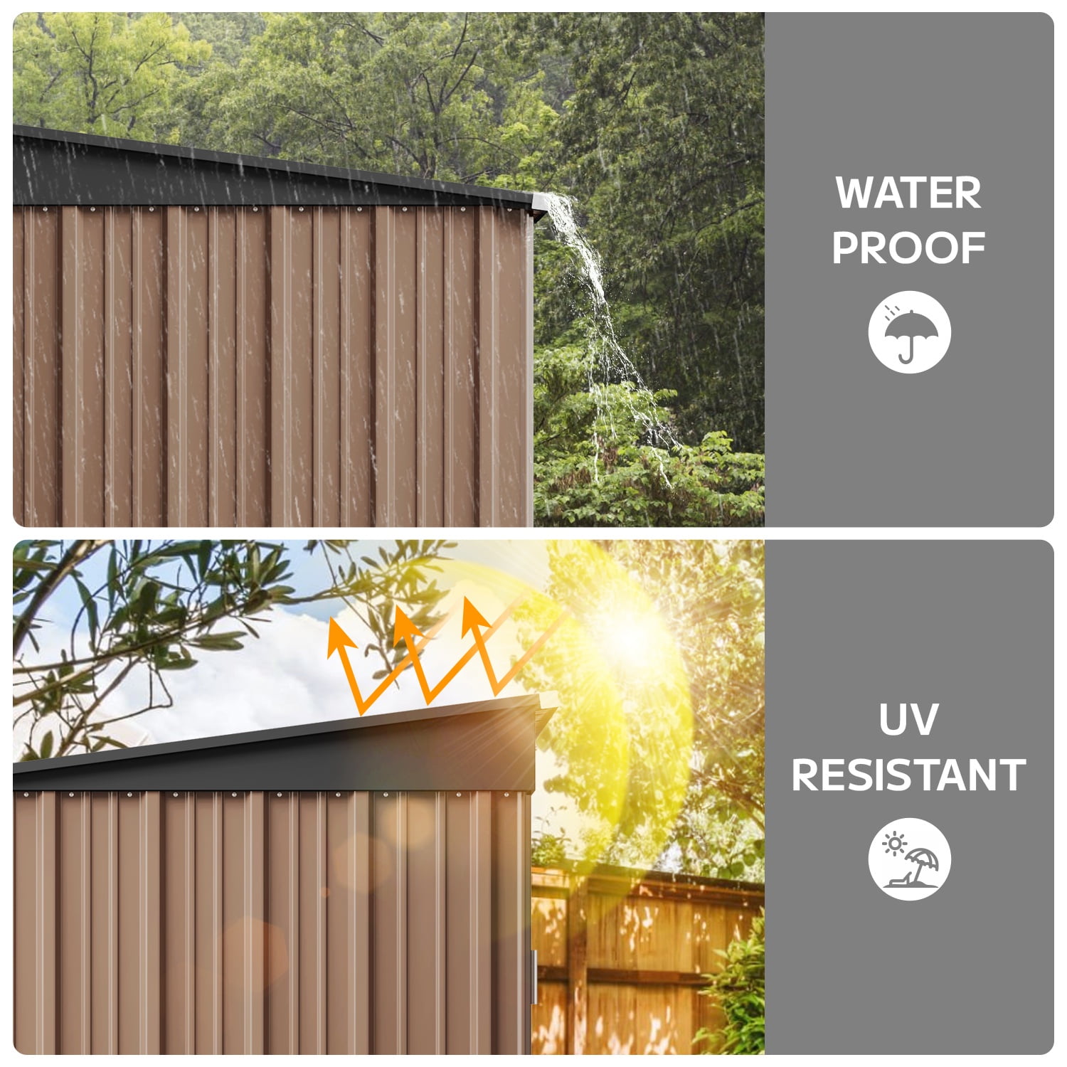 Asofer 6x4 FT Alloy Steel Outdoor Storage Shed, Double Lockable Door Utility Tool Shed, All Weather Metal Garden Shed, Brown