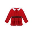 thumbnail image 3 of DPOIS Kids Girls Christmas Costume Long Sleeve Layered A-line Velvet Red Dress Red 4, 3 of 7