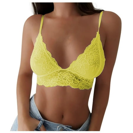 

Knosfe Bralettes for Women Comfort Cami V Neck Comfortable Bras Yellow