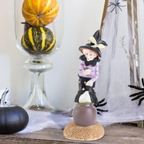 Halloween Decorations Witch Statue with Cauldron - Resin Figurine Desktop Ornament, Indoor Tabletop and Shelf Decor for Fall Parties, Home, Garden Display