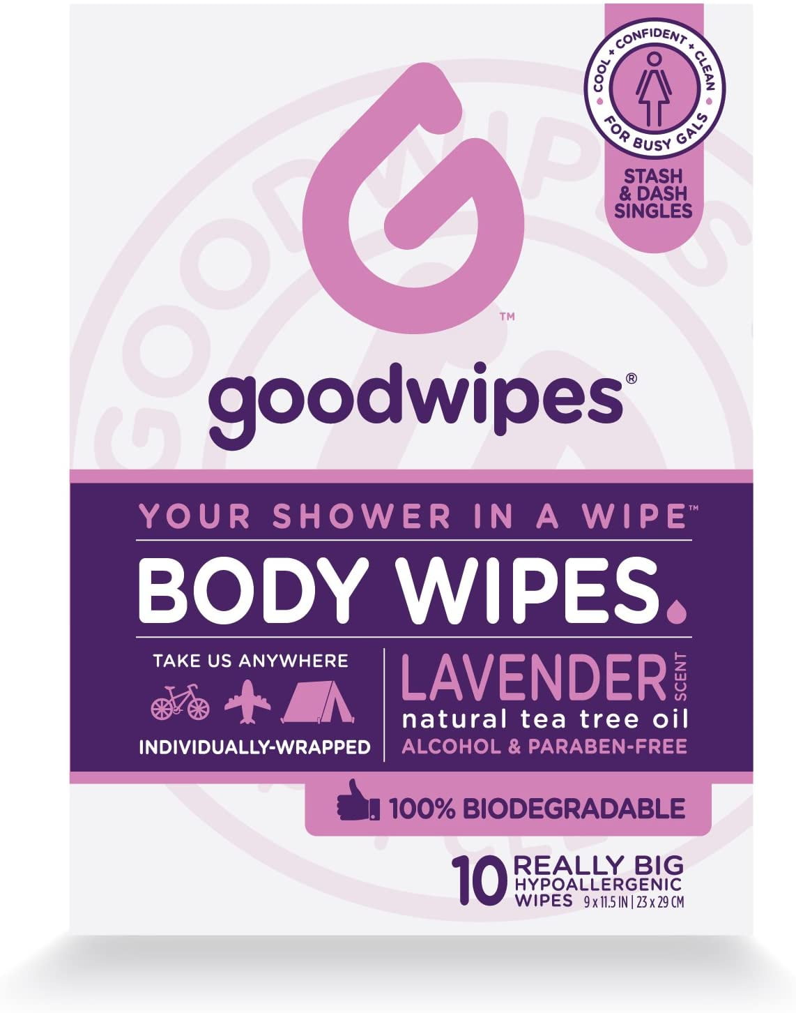 Goodwipes Body Wipes, Lavender Scent, 10 Individually Wrapped Wet Wipes