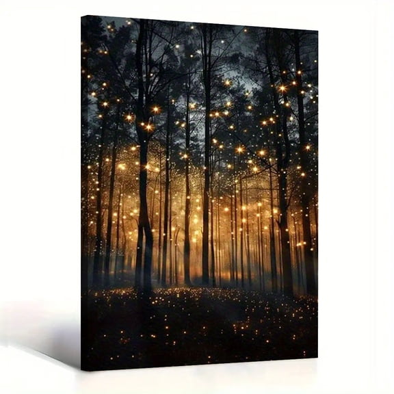 Forest Fireflies Canvas Wall Art Night Woods Trees Living Room Bedroom Enchanted Landscape Decor Print Ready to Hang 8*12