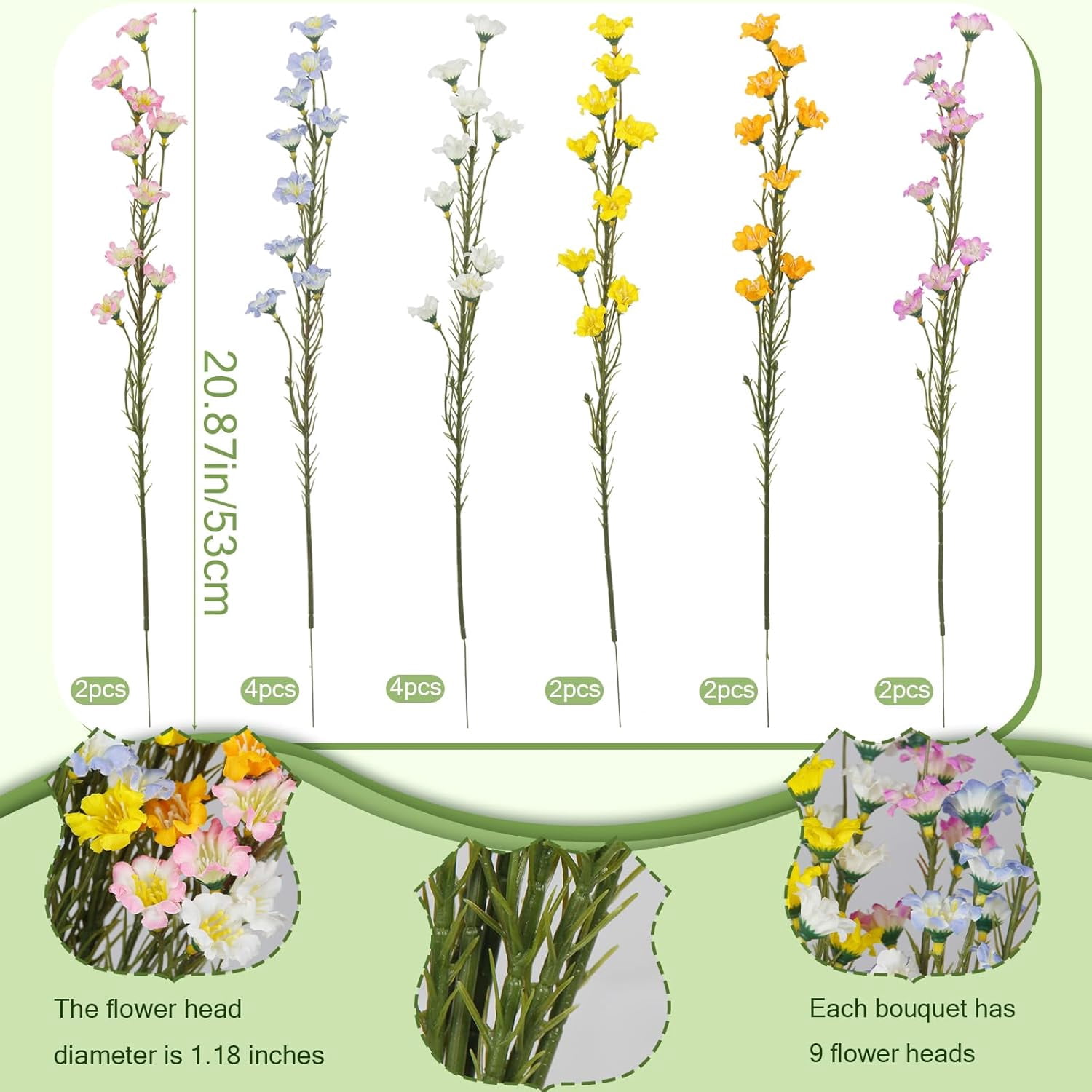 16Pcs Artificial Wildflowers with Stems Bulk Silk Spring Flowers Floral Picks Multicolor Fake Forsythia Branches Faux Wildflowers Arrangements for Home Decor Indoor Outdoor Wedding Centerpieces