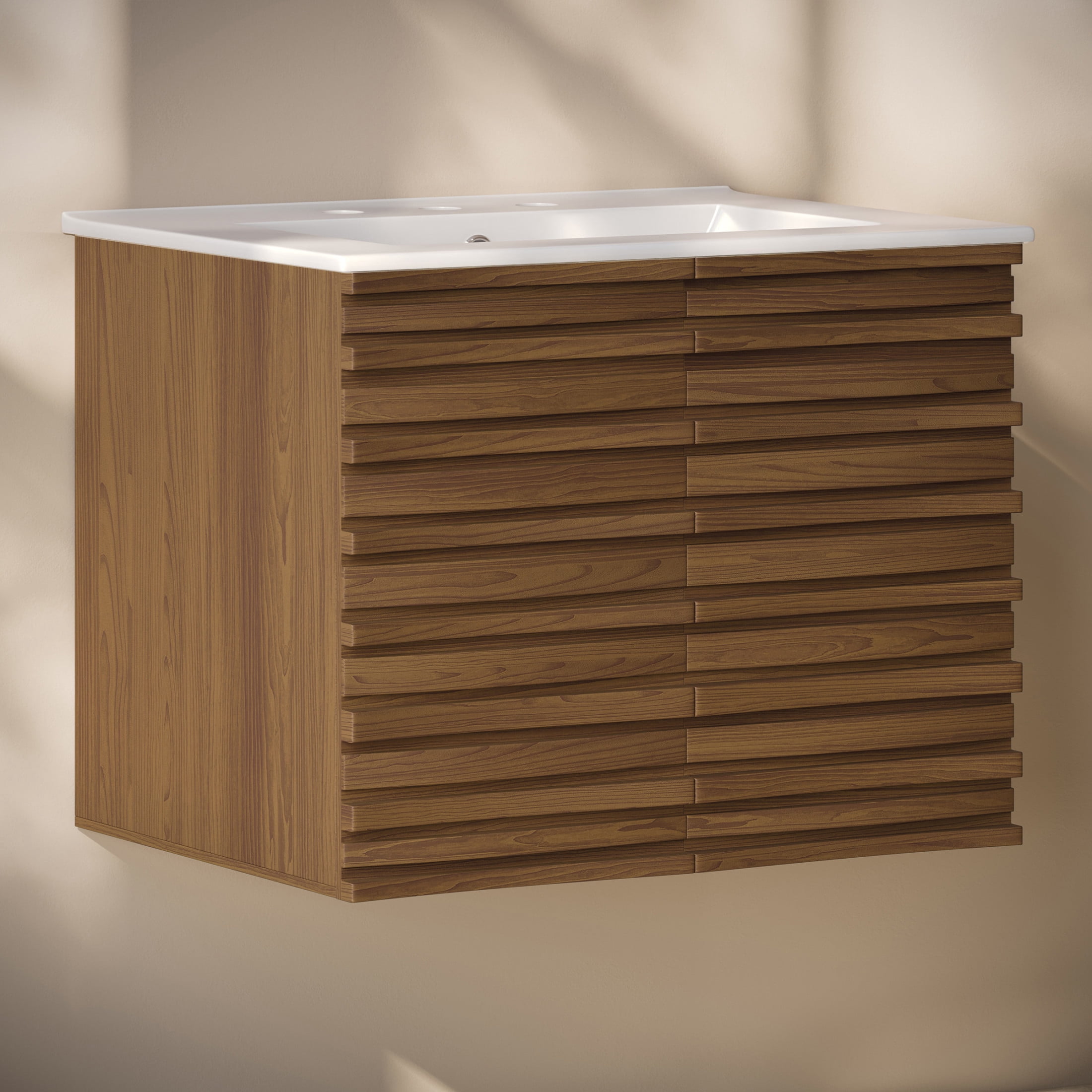 Cascade 30" Wall-Mounted Bathroom Vanity in Brown Oak with 3-Hole Widespread Sink Top