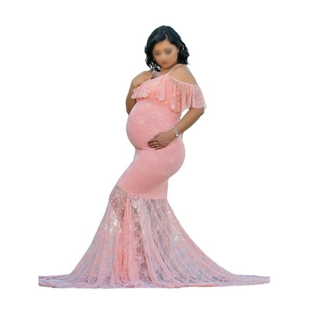 

Avamo Maternity Photography Dress Women Elegant Pregnant Sexy Photography Props Sleeveless Solid Lace Dress Maxi Trailing Long Dress for Photo Shoot Wedding Evening Party Gown