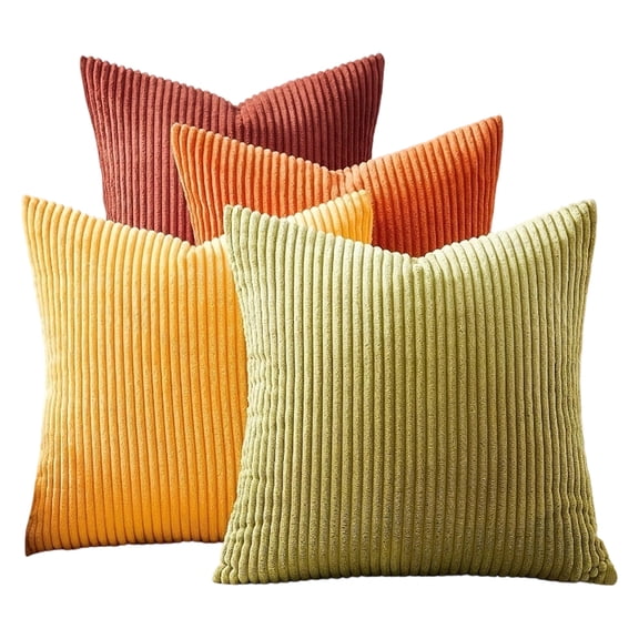 Throw Pillow Covers 18x18 Inch Set of 4, Corduroy Ribbed Decorative Square Pillowcases, Farmhouse Holiday Cushion Covers for Couch Sofa Living Room Bedroom Outdoor Home Decor