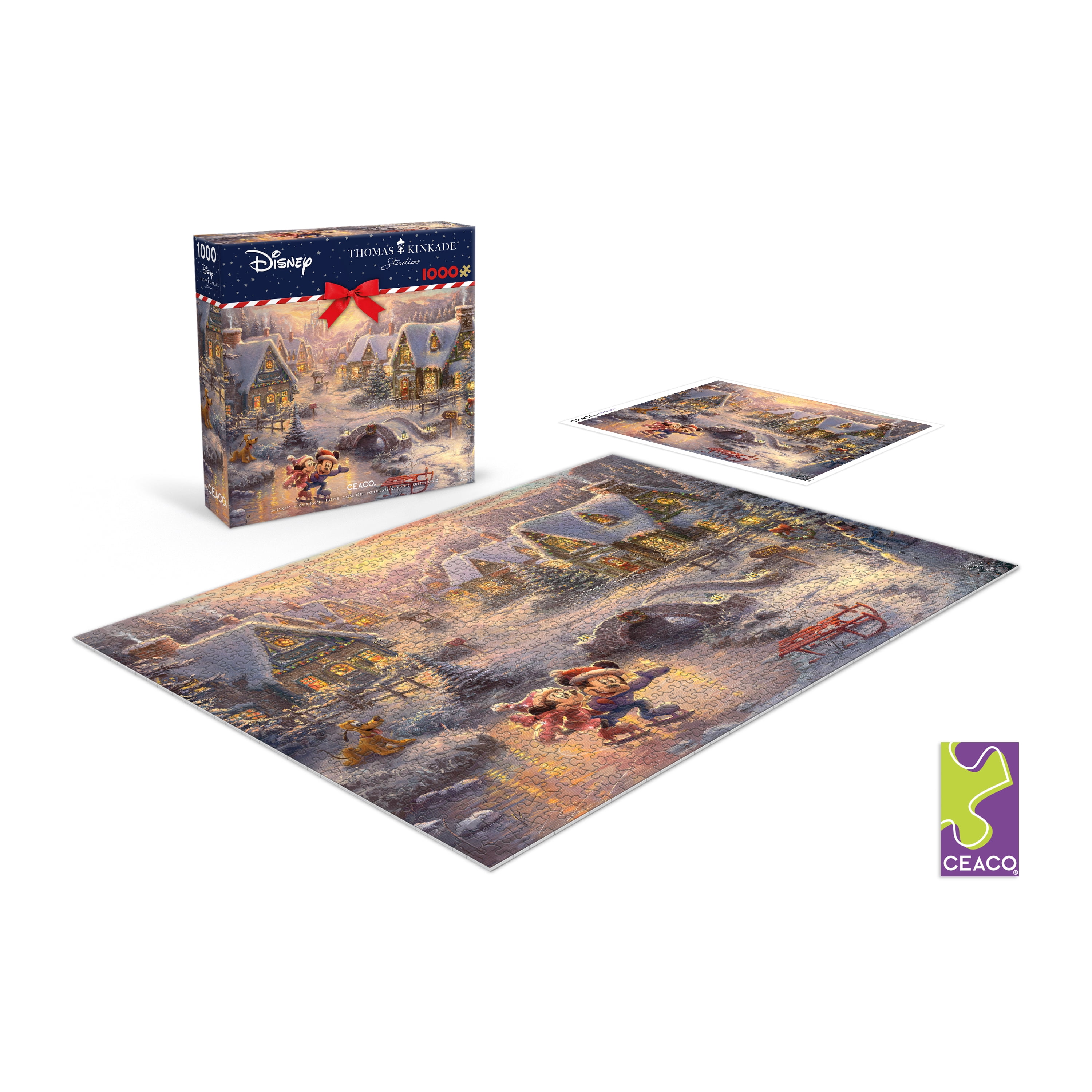 Ceaco Thomas Kinkade Mickey and Minnie Sweetheart Skating 1000-Piece Interlocking Jigsaw Puzzle for Adults Ages 14+