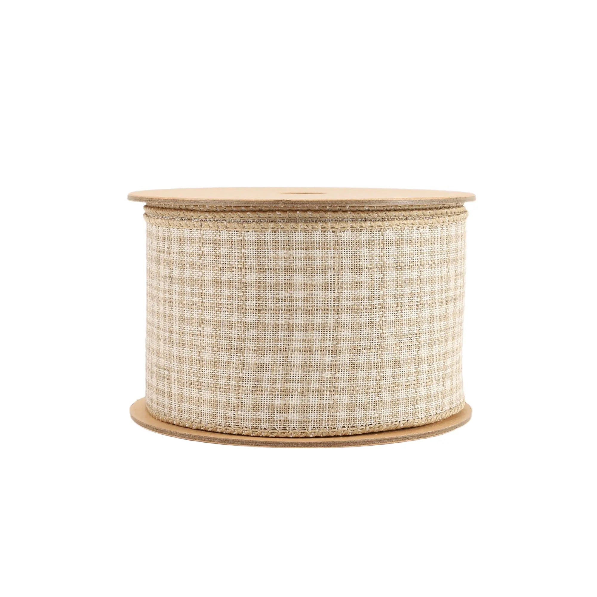 LaRibbons 2 1/2" Wired Ribbon, Light Brown Plaid, 10 Yard Roll