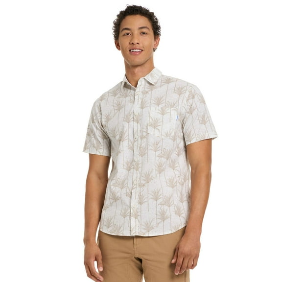 Men's Hurley Tropical Print Short Sleeve Button-Up Shirt Color: White Size: L