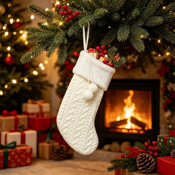 Christmas Stockings, Classic Xmas Stocking with Hanging Loop, Gift Bag for Fireplace Mantel, Tree and Family Holiday Decor
