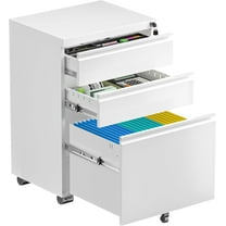 SUNCROWN 3 Drawer File Cabinet, Metal Filing Cabinets for Home Office with Lock Wheels, Small Mobile File Cabinets for A4/Legal/Letter File, Printer Stand, Under Desk Mobile File Cabinet(White)