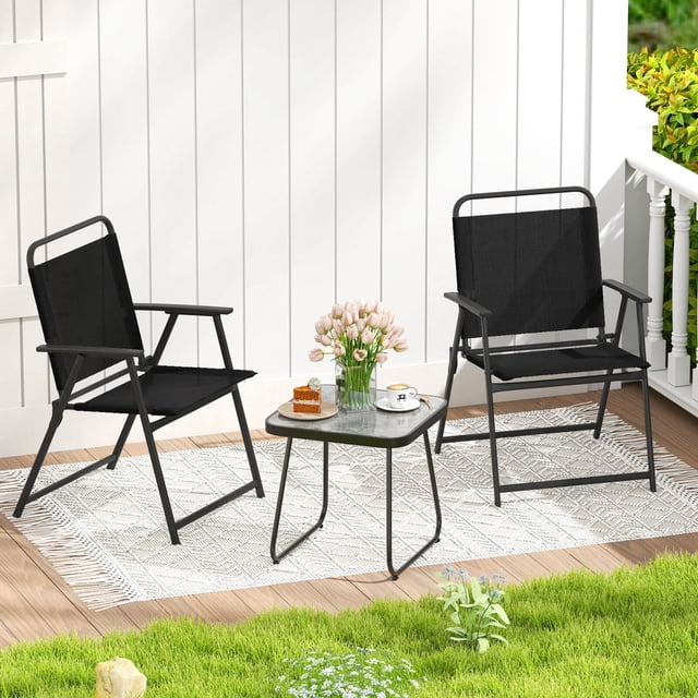 Costway Ensemble de 3 Chaises et Table de Conversation Pliantes pour Patio, Métal Robuste, Extérieur, Portable