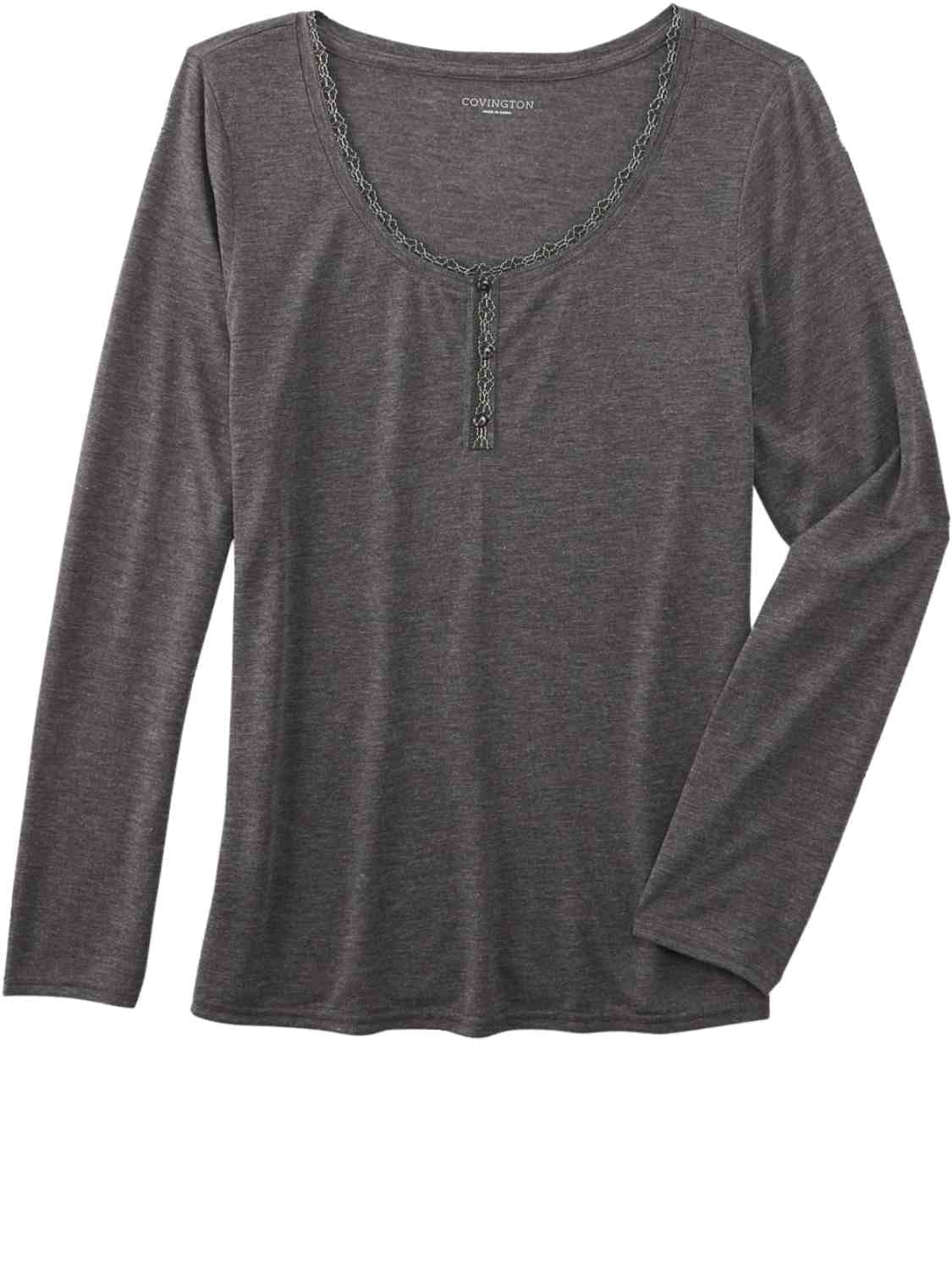 Covington - Womens Heather Gray Knit T-Shirt Long Sleeved Floral ...