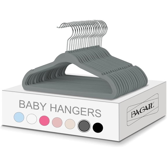 Kids Velvet Hangers 11 Inches Children's Clothes Hangers Non-Slip Baby Hangers for Infant/Toddler (Grey,50pack)