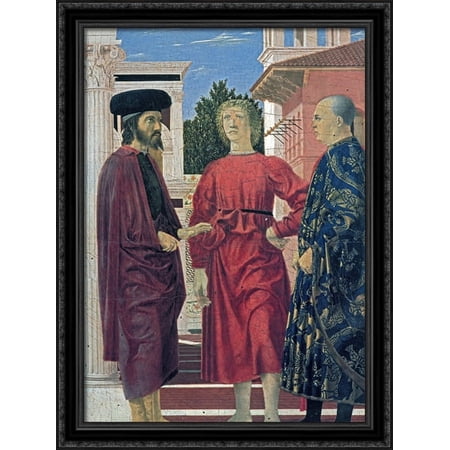 The Flagellation of Christ (detail) 28x38 Large Black Ornate Wood Framed Canvas Art by Piero della Francesca