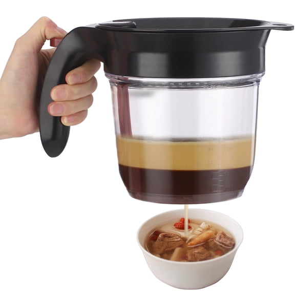 Gravy Fat Separator, 1 L/34 oz Fat Separator Cup with Strainer, Bottom Release Oil Grease Strainer for Soup and Sauce, PP Kitchen Degreasing Cup with Measuring Marks