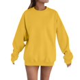 thumbnail image 3 of Women's Fleece Lined Round Neck Long Sleeve Sweatshirt, No Hood Loose Fit Casual Pullover Top with Solid Color Design for Daily Wear, Student Couple Outfits and Banquet Appropriate Wear Yellow XXL, 3 of 4