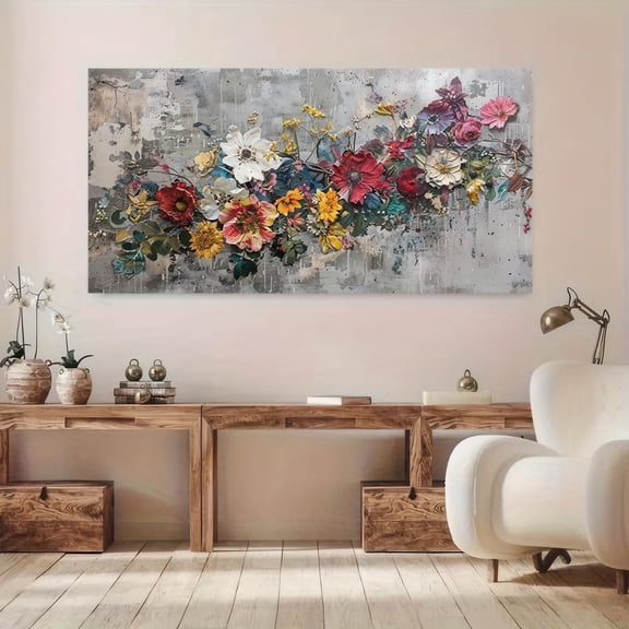 EvoNest Vibrant 3D-Style Floral Bouquet Framed Painting Canvas Art Prints 1 x 48