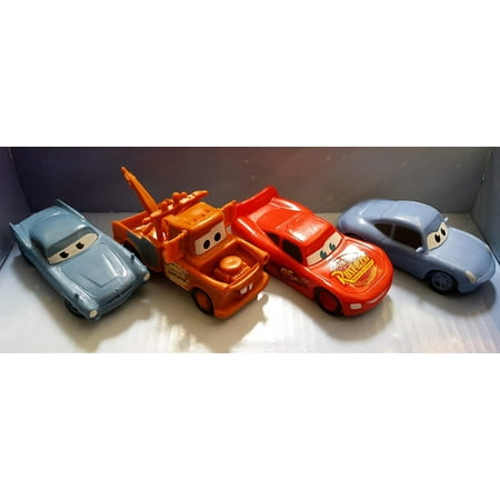 Disney Pixar Cars Plastic Figurines Set of 4 with Mcqueen , Mater , Sally , McMissle (Cake Toppers), Disney Pixar Cars 2 Characters : Lightning, Sally, Mater.., By Beverly